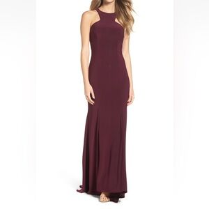 Xscape Plum Jersey Racerback Maxi Gown